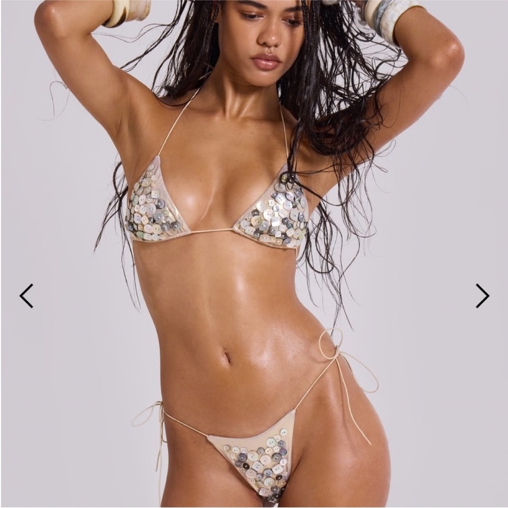Jaded London Betina Metallic Button Bikini Set Top & Bottom Embellished Pearl 0